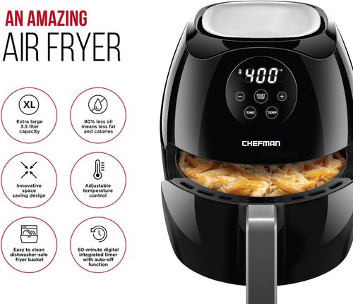 Chefman Digital Air Fryer Oven - 3.5 Quart Touch Screen, Healthy Oil-Free Cooking, Black