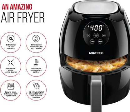 Chefman Digital Air Fryer Oven - 3.5 Quart Touch Screen, Healthy Oil-Free Cooking, Black