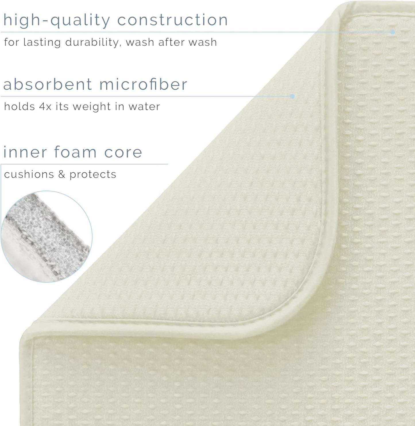 S&T INC. XL Dish Drying Mat - Absorbent Microfiber Kitchen Counter Pad, 18” x 24”, Cream Diamond Texture