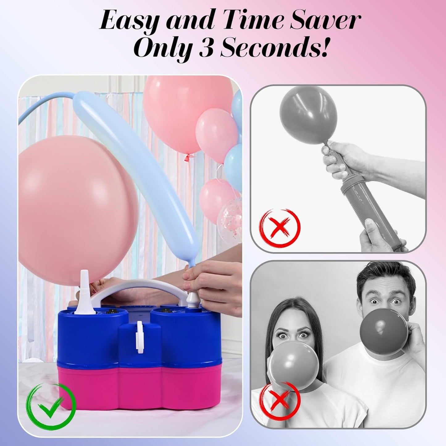 Skiennix Electric Balloon Pump - 3-in-1 Portable Air Inflator/Deflator for Latex & Foil Balloons | 110V Dual Nozzle