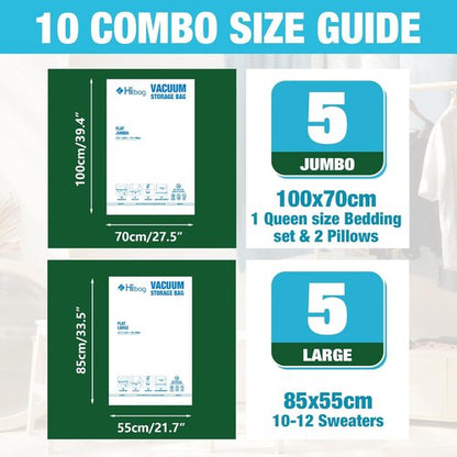 HIBAG Vacuum Storage Bags - 10 Jumbo & Large Space Saver Bags with Zipper Closure for Clothing & Bedding