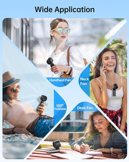TriPole Portable Handheld Turbo Fan - 5 Speed Rechargeable Mini Fan with Ice Cooling | Foldable Neck & Desk Fan for Travel, Camping, Outdoor Use