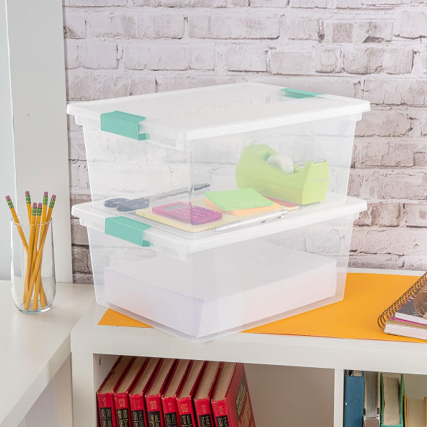 Sterilite 12-Pack Clip Box | Stackable Clear Plastic Storage Bins with Latching Lids - Ideal for Arts, Crafts, and Office Organization