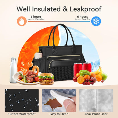 Skiennix Insulated Lunch Bag - Leakproof Tote with Adjustable Straps & Side Pockets | Classic Black