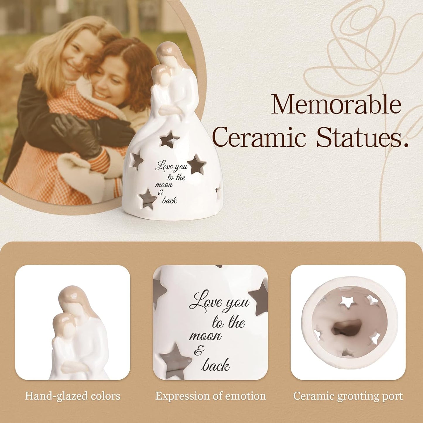 Regine Switzerland Mother And Daughter Figurine - Heartwarming Candleholder Statue With LED Light