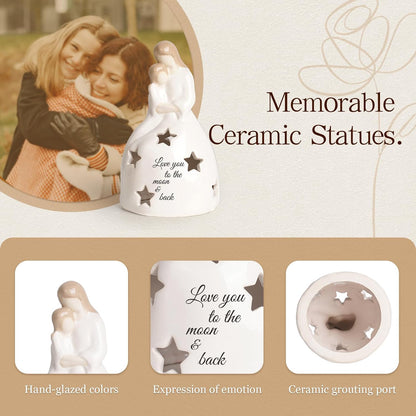 Regine Switzerland Mother And Daughter Figurine - Heartwarming Candleholder Statue With LED Light