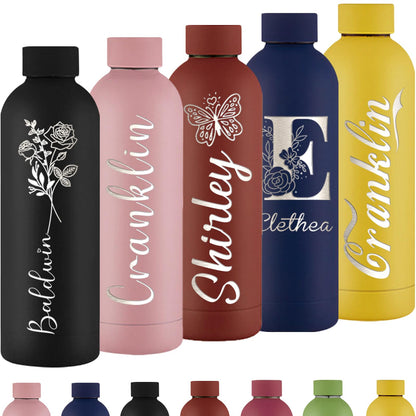 Personalized Water Bottles Custom Engraved Sports Bottles with Birth Month Flower Name 16oz Cup Customized Insulated Stainless Steel Bottle Keep Cold Hot Office Birthday Gifts for Men Women