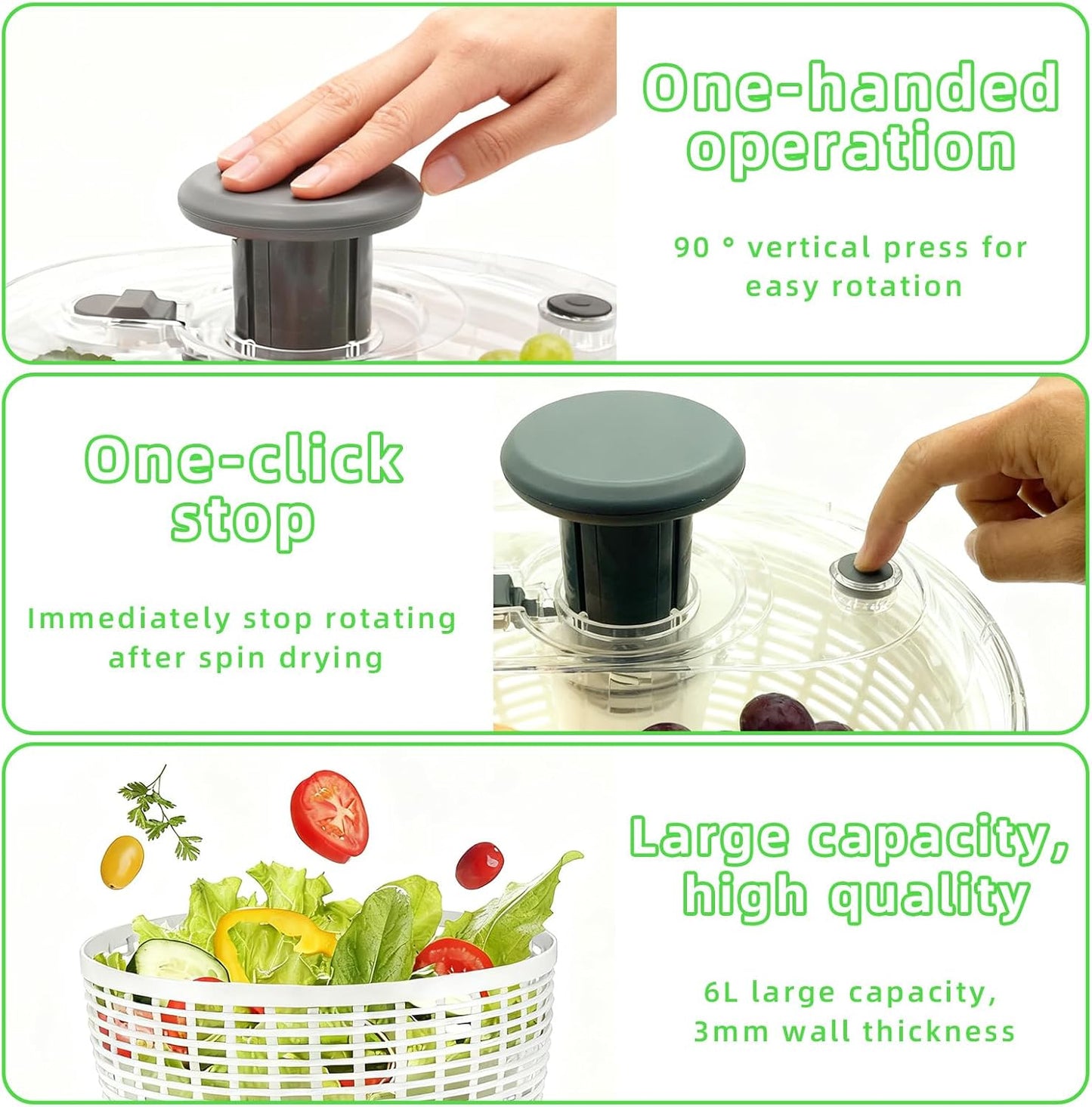 Salad Spinner - Skiennix Lettuce Spinner with Push-Button Lid & Non-Slip Base | 3.8QT Vegetable Washer