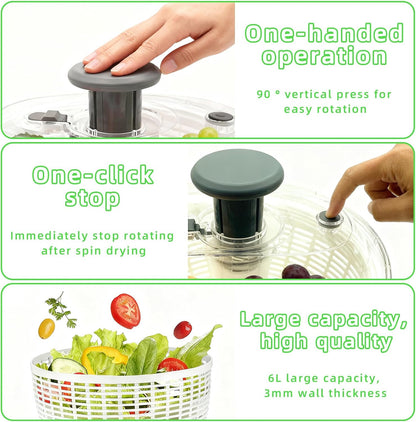 Salad Spinner - Skiennix Lettuce Spinner with Push-Button Lid & Non-Slip Base | 3.8QT Vegetable Washer