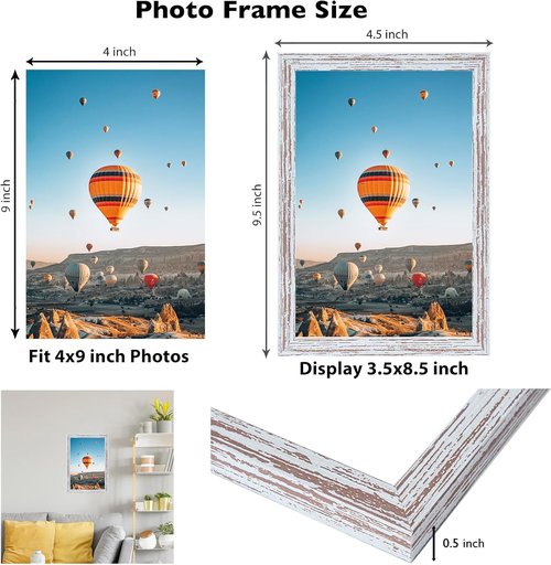 JCJMY 4x9 Picture Frame - Rustic White Wall Hanging & Tabletop Display | Shatter Resistant Plexiglass