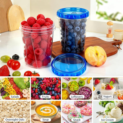Skiennix 34oz Reusable Freezer Storage Containers - Airtight Twist Top Lids | 15 Pack Clear Plastic Meal Prep Solutions