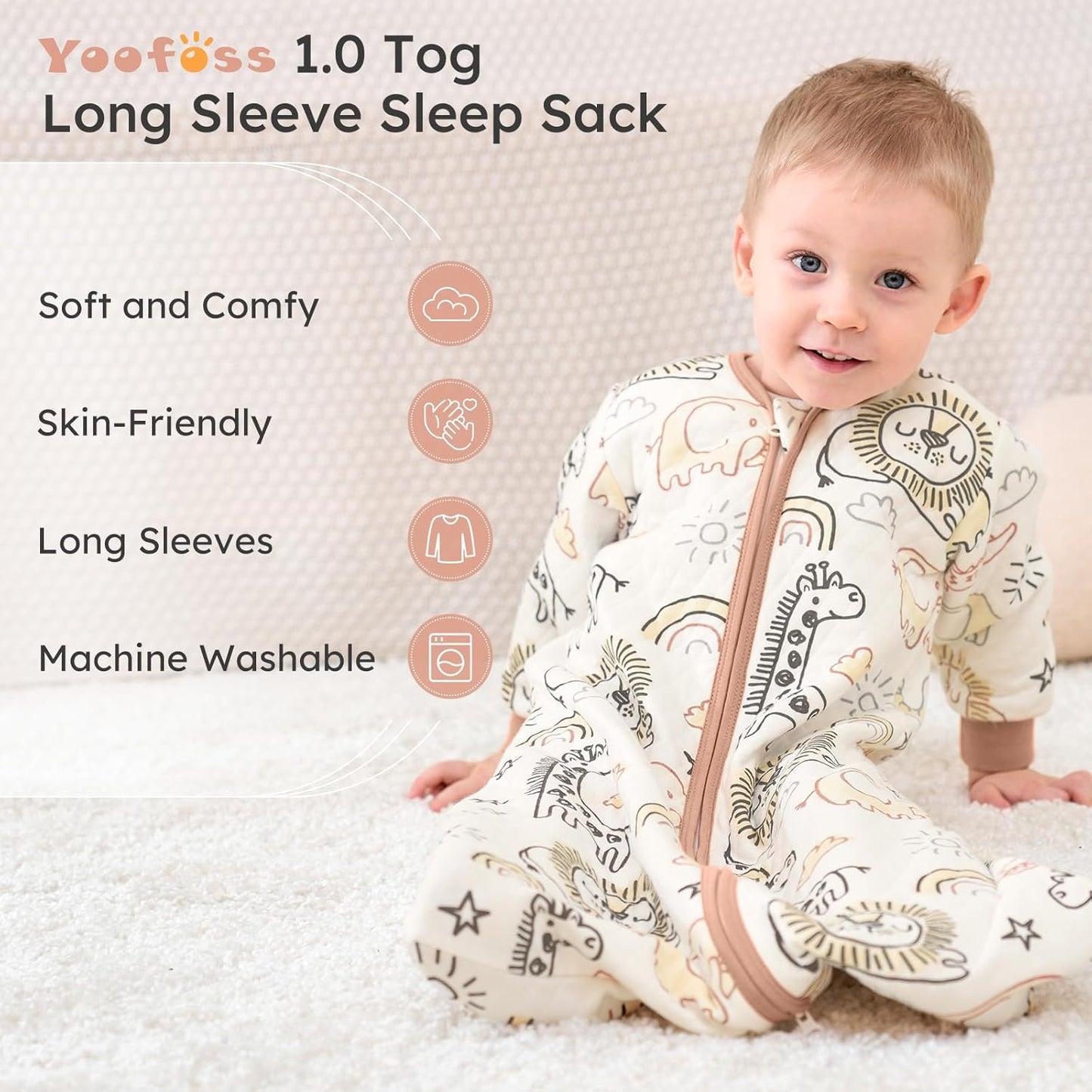 Yoofoss Baby Sleep Sack - Organic Cotton Wearable Blanket for Infants | 1.0 Tog, Long Sleeve, 6-12 Months
