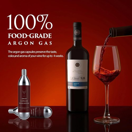 6 Pack Argon Gas Capsules Compatible with Wine Preservation Systems,Plastic, Cyclindrical Bottle Stopper for Wine Preservation,Silver