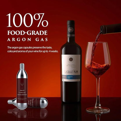 6 Pack Argon Gas Capsules Compatible with Wine Preservation Systems,Plastic, Cyclindrical Bottle Stopper for Wine Preservation,Silver