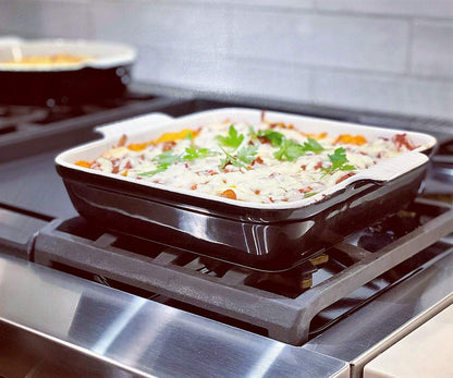 Partito Bella 13x9x3.5" Rectangle Premium Stoneware Baking Dish w/Lid Classic - Kitchen Baker for Lasagna, Casserole, Vegetables, & Dessert (Black, 10"x10" Square Baker)