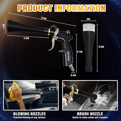 Air Blow Gun | High-Pressure Car Interior Cleaning Tool with Nozzle & Dusting Brush - Efficient Dirt Removal