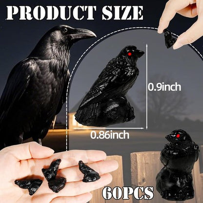Bbiamsleep Mini Black Raven Figurines - 60 Pcs Halloween Decor for Miniature Houses