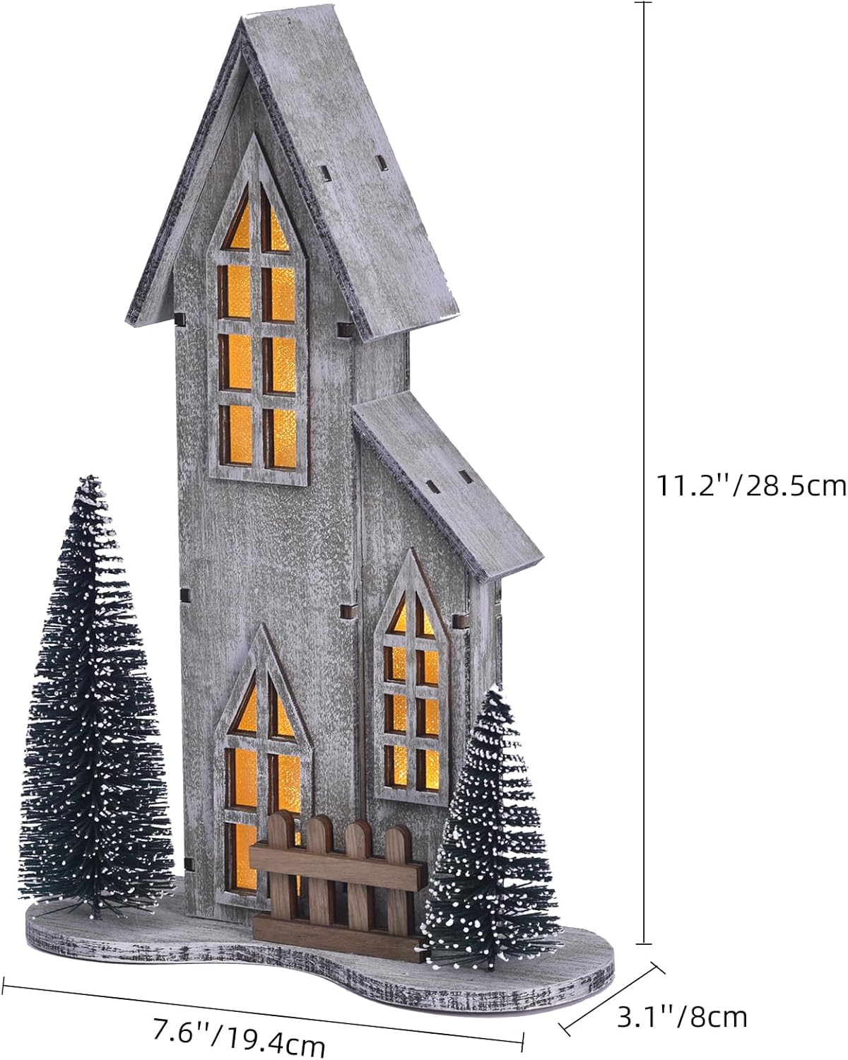 Skiennix Wooden Christmas Village House - LED Lighted Tabletop Decor with Tree | Winter Holiday Centerpiece (Style A)