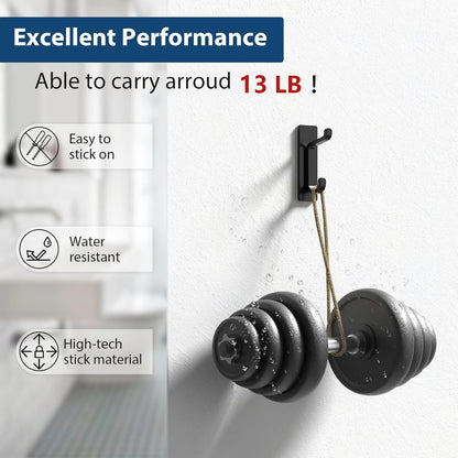 Pickpiff Wall Hooks - 13LB Strong Adhesive Coat & Towel Hangers | Black 4-Pack for Easy Organization