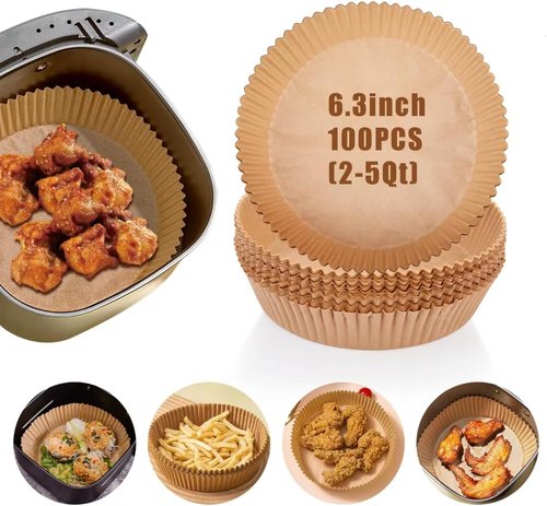 Air Fryer Liners | 100PCS Non-Stick Parchment Paper for 2-5QT Air Fryers - 6.3 Inch Round