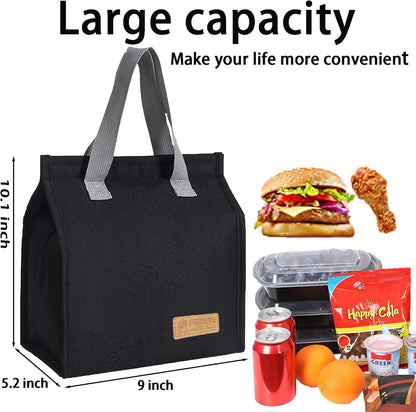 Skiennix Waterproof Lunch Bag - Reusable Portable Tote for Work, Travel & Picnics | Light Black