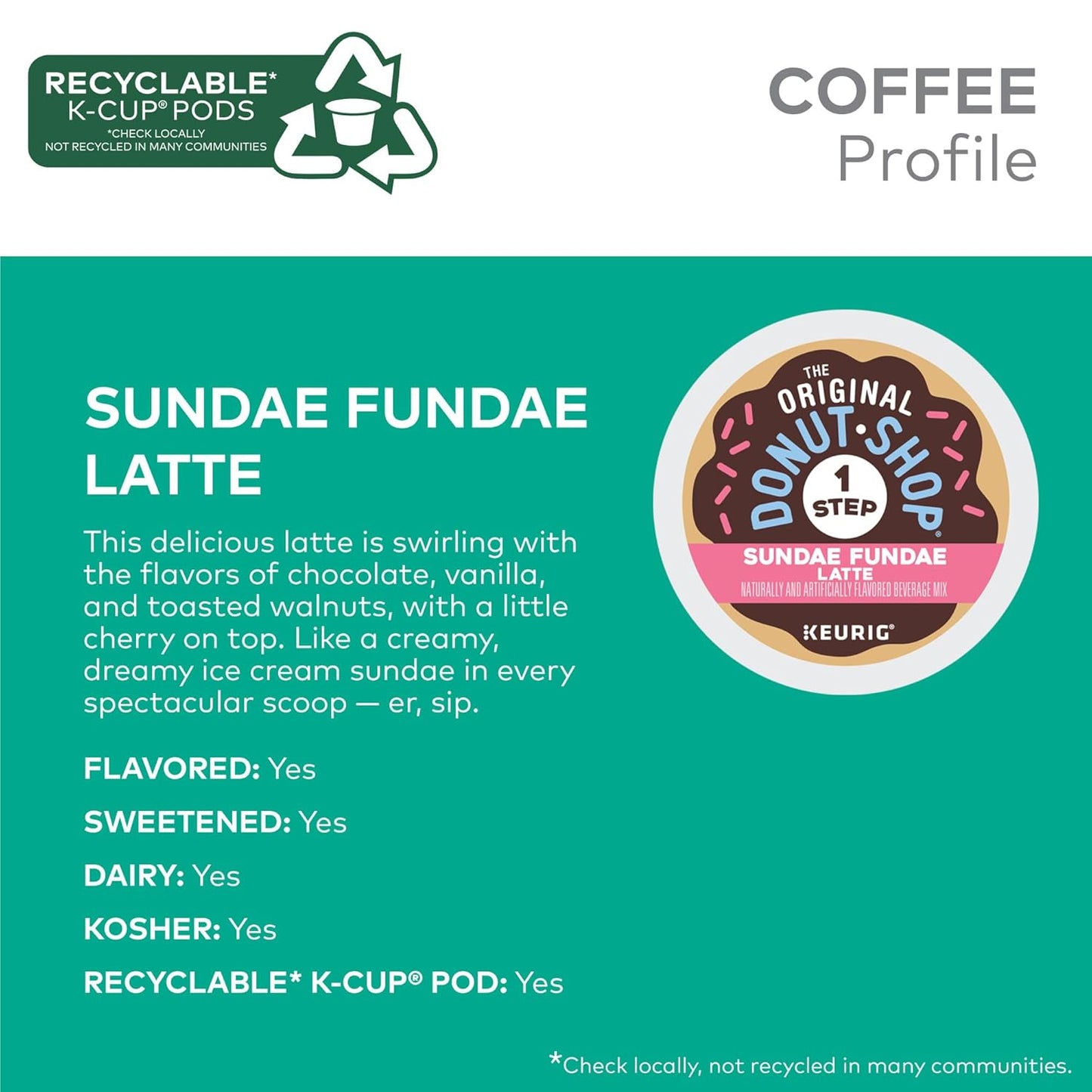 Original Donut Shop | Sundae Fundae One-Step Latte K-Cup Pods - 20 Count for Keurig