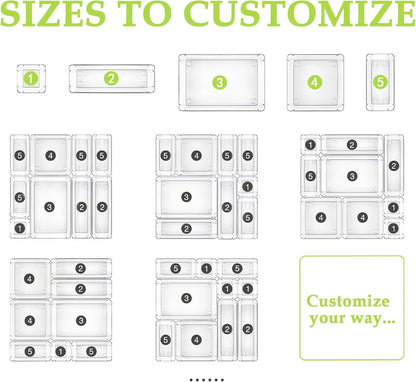 Skiennix Clear Acrylic Drawer Organizer - 5 Size Storage Trays for Makeup, Desk & Bathroom | Home & Office Use