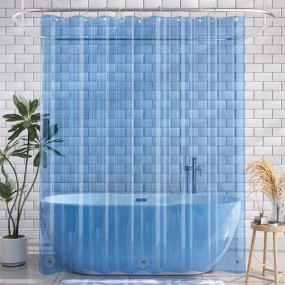 AmazerBath Shower Curtain Liner, 72x72 Transparent Blue Shower Liner, Lightweight Plastic Shower Curtain Liners, Cute Waterproof Shower Liner for Bathroom with 3 Magnets and 12 Grommet Holes