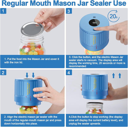 Regine Switzerland Electric Mason Jar Vacuum Sealer Kit - Blue for Wide & Regular Mouth Jars