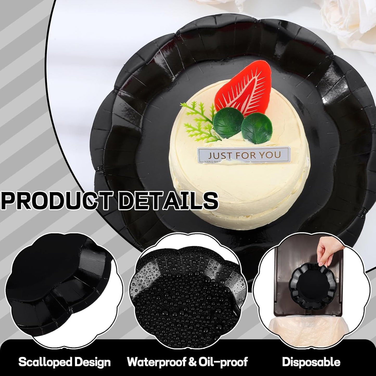 Skiennix 30 Pack Bow Cake Toppers - Elegant Black Paper Plates Included | Perfect for Parties