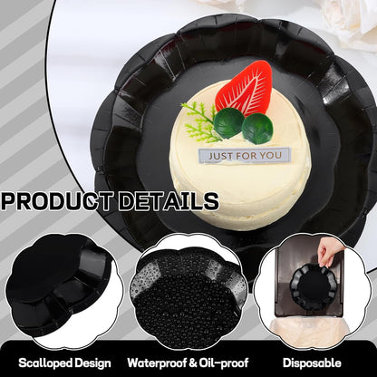 Skiennix 30 Pack Bow Cake Toppers - Elegant Black Paper Plates Included | Perfect for Parties