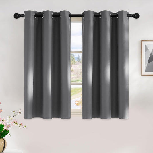 NICETOWN Grey Blackout Curtain Panels - Thermal Insulated Grommet Top Drapes | 45 Inch Long (2 Panels, W42 x L45)