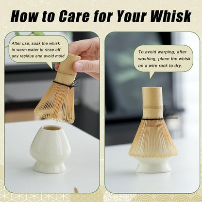 Clay&Fire Matcha Whisk Set, Ceramic Matcha Set, Matcha Bowl with Spout and Whisk,9 pcs Matcha Tea Kit for Matcha Lovers, Ideal Gift Christmas, Birthday（Beige）
