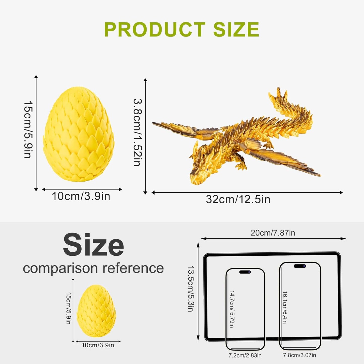 Skiennix 3D Printed Dragon Eggs - Articulated Silk Gold Dragons Inside | 12.5-Inch Decorative Collectible