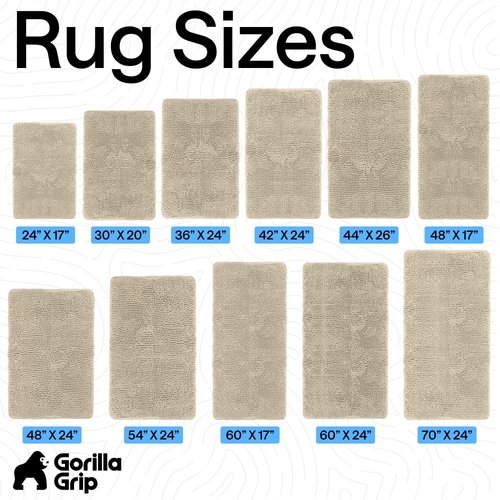 GORILLA GRIP Bath Rug Mat 60x24, Thick Soft Absorbent Chenille, Quick Dry Microfiber Mats, Rubber Backing Machine Washable Shower Floor Rugs, Bathmat Runner, Bathroom Home Decor Accessories, Sand