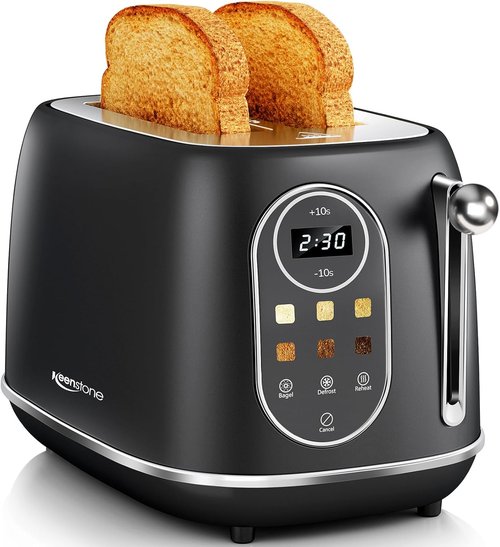 Keenstone Smart Touch Screen Toaster - 2 Slice Retro Stainless Steel with 6 Browning Levels | Black
