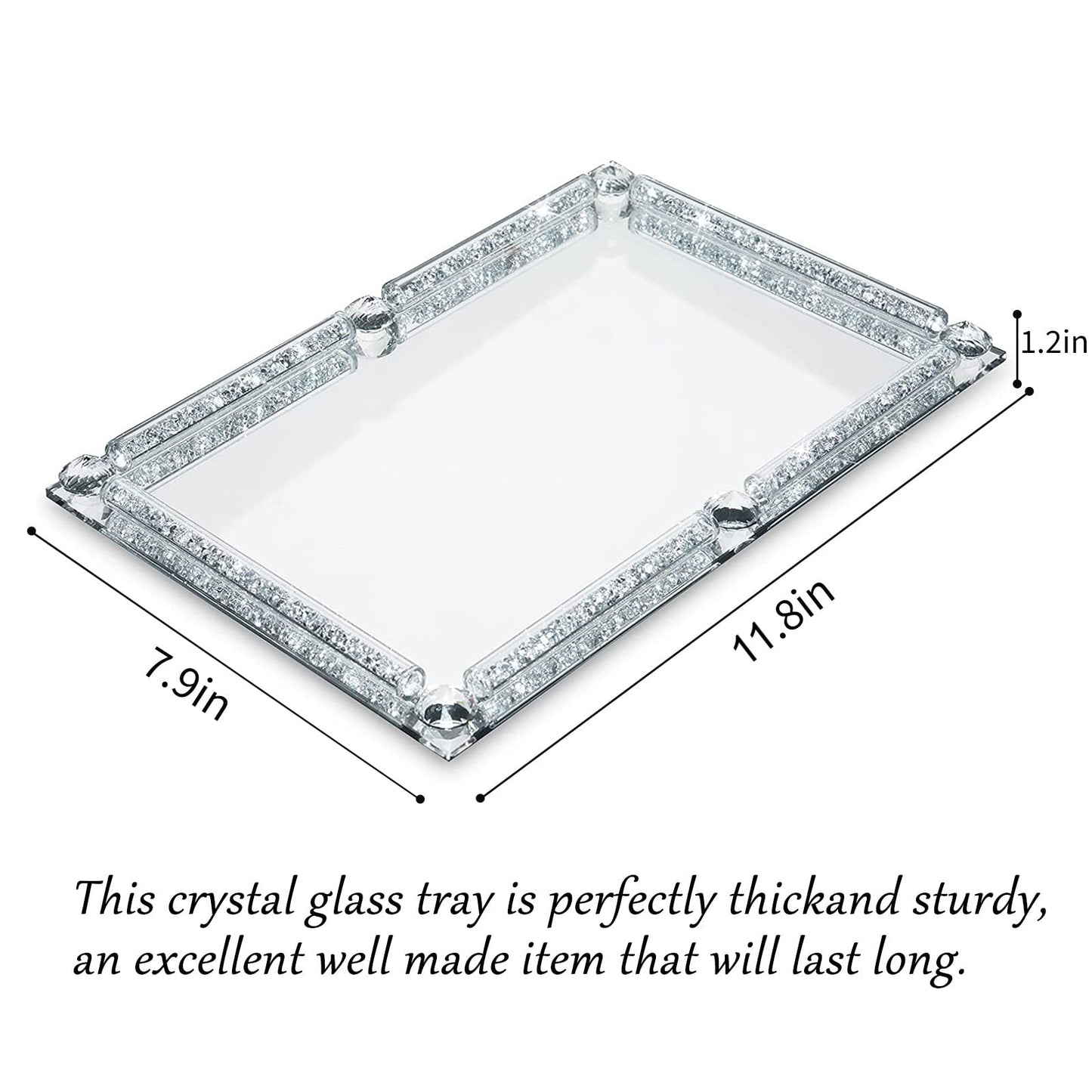 Mirror Crystal Perfume Tray,Crushed Diamond Filled Crystal Glass Vanity Tray,Jewelry Trinket Holder,Decorative Tray for Home,Party,Hotel Banquet