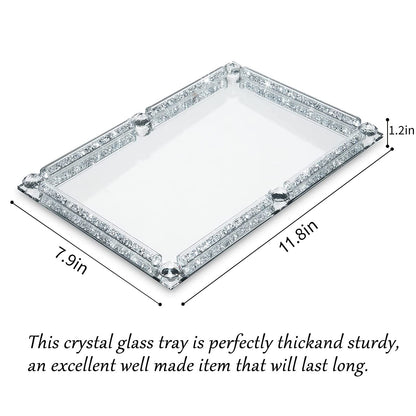 Mirror Crystal Perfume Tray,Crushed Diamond Filled Crystal Glass Vanity Tray,Jewelry Trinket Holder,Decorative Tray for Home,Party,Hotel Banquet