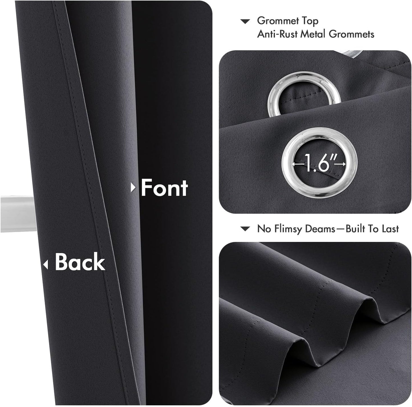 MIULEE Dark Grey Blackout Curtains - Thermal Insulated Room Darkening Drapes | 72 Inches Long, 2 Panels