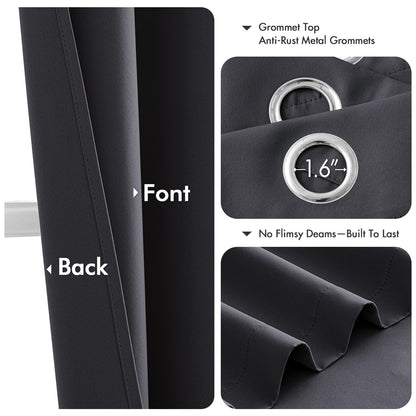 MIULEE Dark Grey Blackout Curtains for Bedroom Living Room 63 Inches Long 2 Panels, Thermal Insulated Room Darkening Drapes Solid Grommet Noise Reduction Light Blocking Window Treatments 34x63 Inch