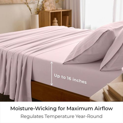Mellanni California King Sheets Set - 4 PC Iconic Collection Bedding - Hotel Luxury, Extra Soft, Cooling Bed Sheets - Wrinkle, Fade, Stain Resistant (Cal King, Blush Pink)