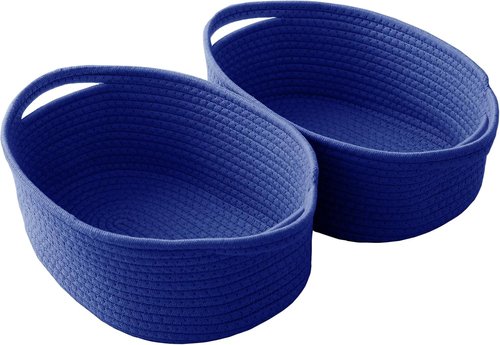 JMvicyroam Woven Storage Baskets - Small Rope Bins with Handles for Organizing Shelves | Navy Blue, 2-Pack