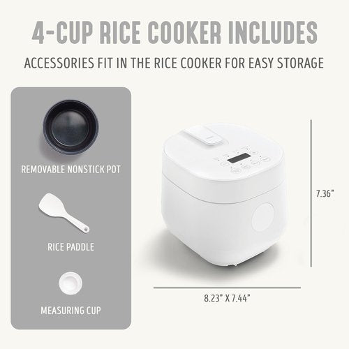 GreenLife Digital Rice Cooker - 2-Cup Capacity, PFAS-Free Nonstick Pot, One-Touch Presets, White