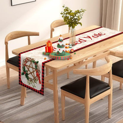 Blessed Yule Table Runner - Buffalo Plaid Check Design for Winter Solstice | 13" x 72" Home Decor