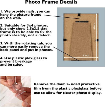 JCJMY Rustic White Picture Frame - 3x4 Wall Mount or Tabletop Display with Shatter-Resistant Plexiglass