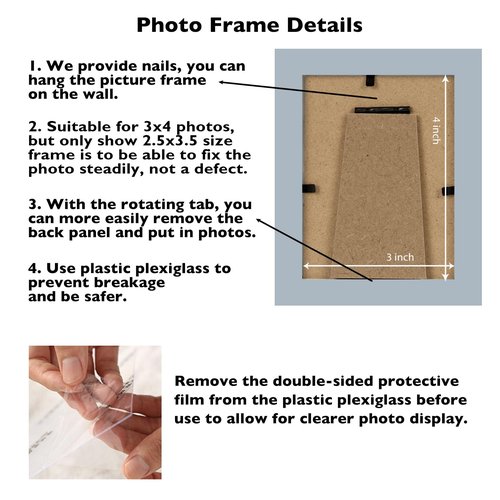 JCJMY 3x4 Picture Frame Black for Tabletop or Wall, 3 x 4 Wall Gallery Poster Photo Frame with Shatter Resistant Plexiglass, Rustic Brown