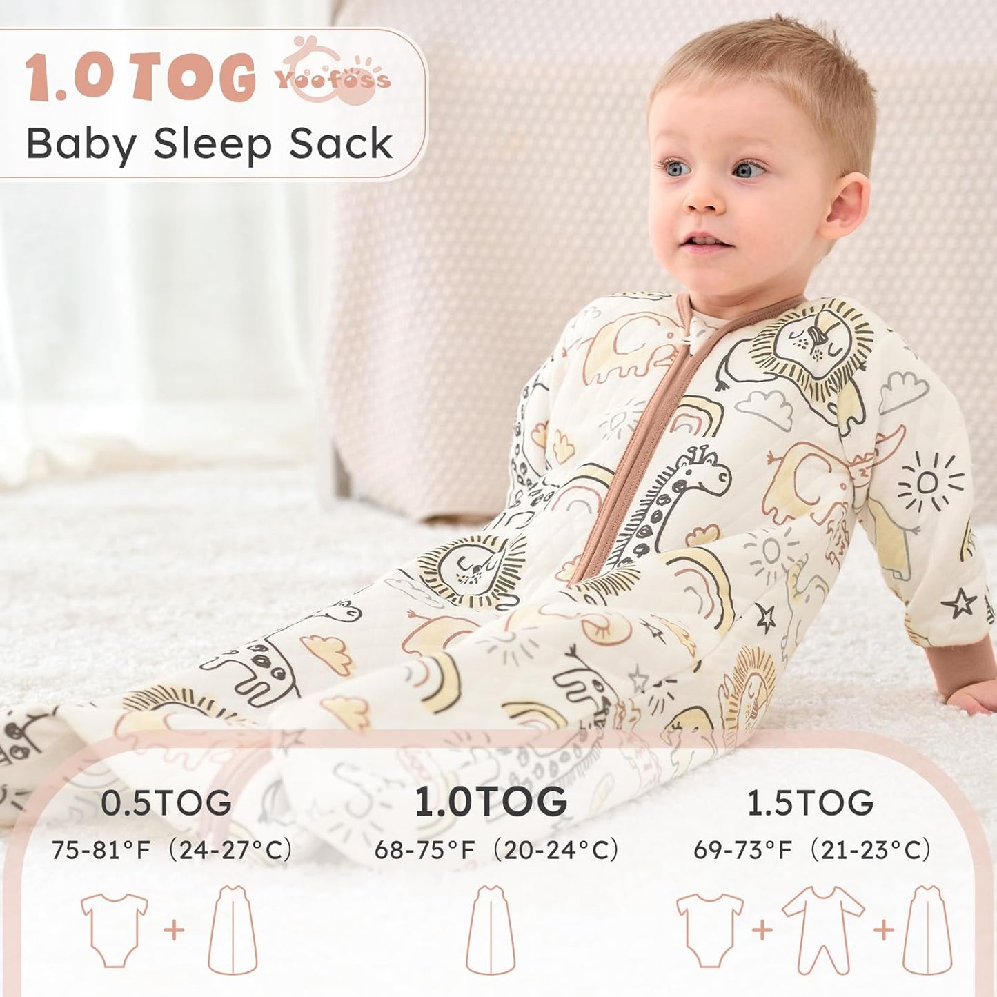 Yoofoss Baby Sleep Sack - Organic Cotton Wearable Blanket for Infants | 1.0 Tog, Long Sleeve, 6-12 Months