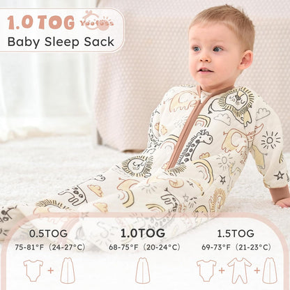 Yoofoss Baby Sleep Sack - Organic Cotton Wearable Blanket for Infants | 1.0 Tog, Long Sleeve, 6-12 Months