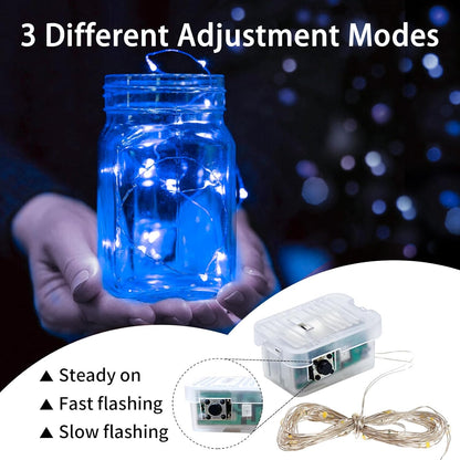 Skiennix 50 Pack Blue Fairy Lights - 7Ft 20 LED Twinkle String Lights | Battery Operated & Waterproof for Weddings, Parties, & Holidays
