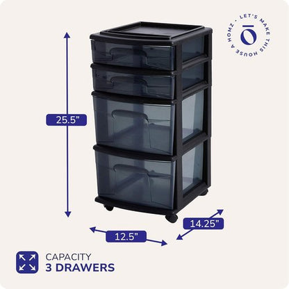 HOMZ 4-Tier Clear Plastic Storage Organizer Cart - Rolling Drawer Tower with Wheels for Easy Organization